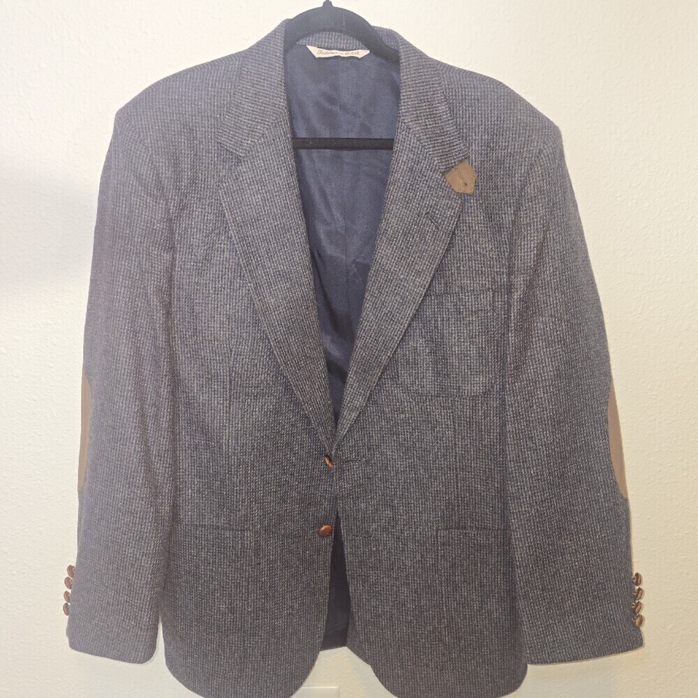 Vintage Him Chic Wool Tweed Blazer Mens 42R USA Made Suede Elbow Patches